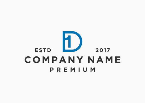 letter d with number 1 logo design vector illustration template