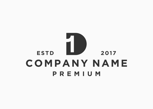 letter d with number 1 logo design vector illustration template