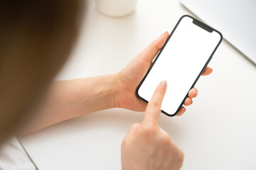 cell phone blank white screen mockup. background empty space for advertise.