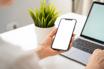 cell phone blank white screen mockup. background empty space for advertise.