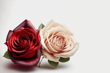Many pink and red roses on white background. Valentine's Day love or wedding card banner backdrop. Generative ai.