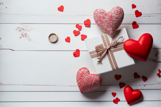 Valentine's Day Heart-Felt Decor on White Background