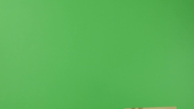 Falling Canadian 100 dollar polymer banknotes with a portrait of Robert Borden on a green background. Slow motion.