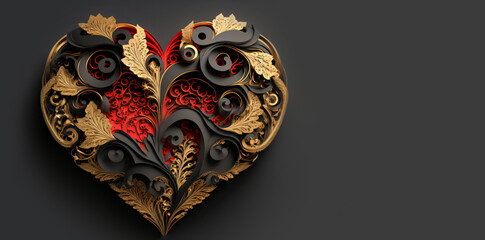 Heart made with floral elements, on background with copy-space, Valentine's Day Ai Generative illustration..