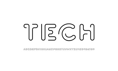 Digital style alphabet, font from segment rounded line, minimal linear style letters and numbers, part three, vector illustration 10EPS