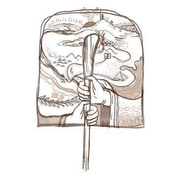 recommend clip art: Illustration of Moses's hand and Joshua's hand