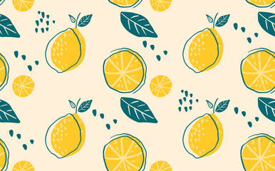 Vector seamless repeating pattern with hand drawn yellow lemons