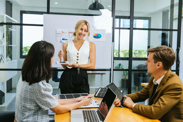 Business person meeting on solar cell panel technology. Business People Discussing Solar Power Environment Concept	