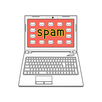 スパムメールを受信した白色のノートパソコン