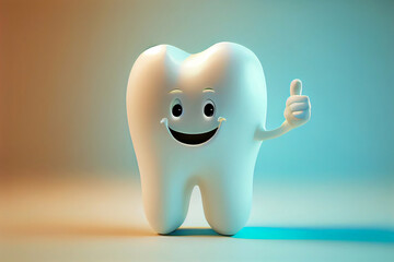 Zufriedener Zahn zeigt seine Zustimmung mit Daumen hoch isoliert auf pastellfarbenem Hintergrund - generative Ai