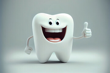 Zufriedener Zahn zeigt seine Zustimmung mit Daumen hoch isoliert auf einfarbigen Hintergrund - generative Ai
