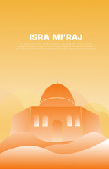 isra mi'raj design poster template. with desert, camel and mosque elements, in light colors. vector illustrationPrint