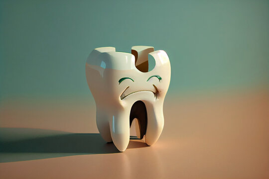 Trauriger, kaputter, kari&ouml;ser Comic Zahn  - Generative Ai