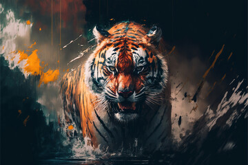 Tygrys  abstrakcyjny kolorowy akrylowy Generative AI