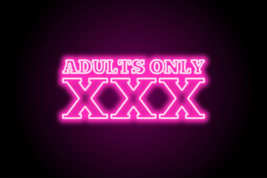 Neon adults only XXX sign, pink glowing mature entertainment symbol, erotic club banner, nightlife adult warning text, sexy luminous party sign, restricted content icon on dark background
