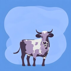 Cow in infographic style. Farm animal isometric, illustration on blue background. Flat design.  Generative AI.

