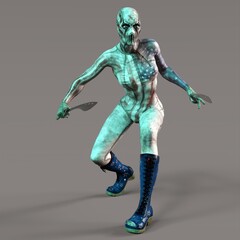 3D-illustration of a comic scifi heroine with two blades