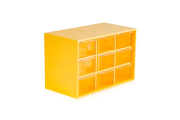 Yellow Plastic Box with Drawer Isolated on White background with Clipping path.