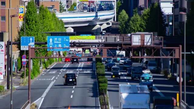 A timelapse of the traffic jam at the downtown street in Tokyo long shot tilt