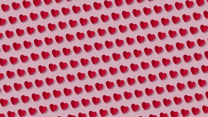 Paper heart pattern arranged on pink background - Valentine's concept - 3d rendering.