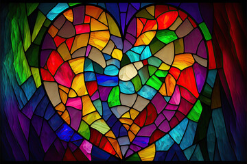 colorful stained glass heart, Generative AI