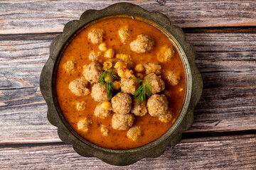 Meatballs with bulgur, egg and minced meat, juicy meatballs with chickpeas