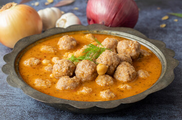 Meatballs with bulgur, egg and minced meat, juicy meatballs with chickpeas