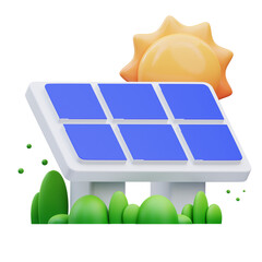 3d render illustration of solar panel icon with sun, perfect for your web and app assets