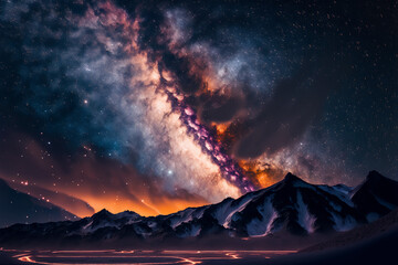 The milky way with mountains. desktop background. Generative AI.