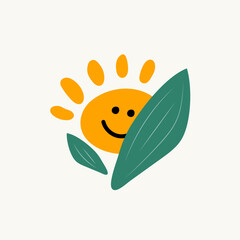 Flat happy yellow sun, baby logo