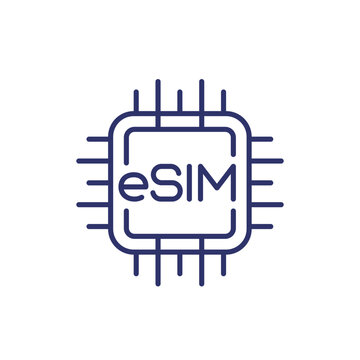 eSIM card line icon on white