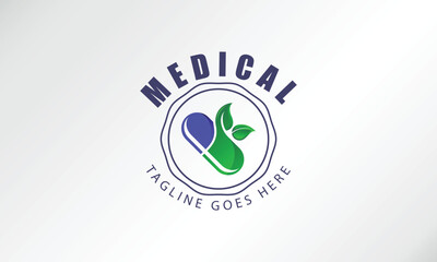 Herbal Capsule Pill Leaf Medicine Logo Vector Icon Illustration Template. Capsule Pharmacy Medical Logo Template Vector.