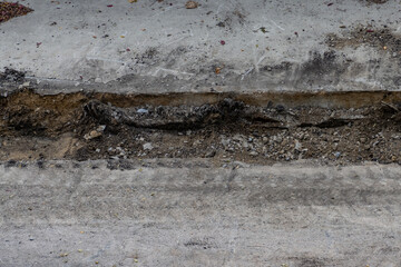 Concrete rubble in a ditch on a construction site