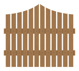 Wooden fence design. Rural fencing board construction in flat style. Enclosing planks, yards barrier. Farm or rural house boundary isolated on white background