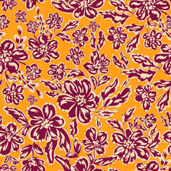 Fototapeta na wymiar Seamless floral pattern with bright colorful flowers and leaves. Elegant template for fashion prints. Modern floral background. Fashionable folk style. Ethnic style. Boho.