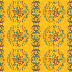 Seamless floral pattern with bright colorful flowers and leaves. Elegant template for fashion prints. Modern floral background. Fashionable folk style. Ethnic style. Boho.