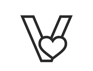 letter v with heart in line style. typography element for valentine's day design. romantic and love symbol