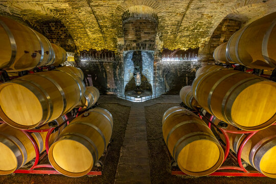 Wine cellar in Castello di Razzano, Piedmont, Italy
