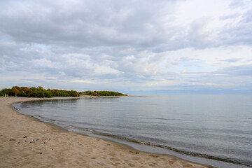 The beach on Lake Issyk-Kul in Kyrgyzstan in the twilight haze