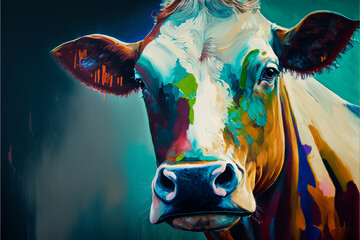 Krowa abstrakcyjna kolorowa 4 - obrazy, fototapety, plakaty
