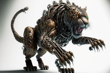 An angry cyborg tiger super detailed 3D. Generative AI.