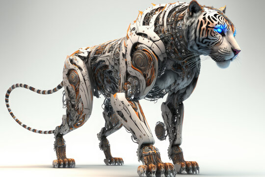 A cyborg tiger super detailed 3D. Generative AI.