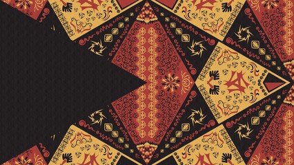 (Red/Yellow/Black) - Modern geometric ornate Folk art background - pattern, decoration, texture, illustration, wallpaper, desktop, cover, card
