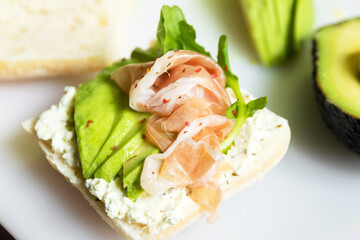 Parma ham and rocket ciabatta (Italian bread) with cream cheese.