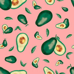 Avocados pattern with pink background