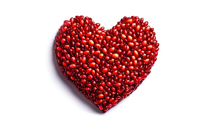 Obraz na płótnie Canvas love heart made of bright red pomegranate seeds. White background. Generative ai