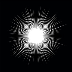 Abstract white sunbeams on black background as icon, logo or design element.