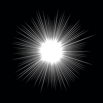 recommend clip art: Abstract white sunbeams on black background as icon, logo or design element.