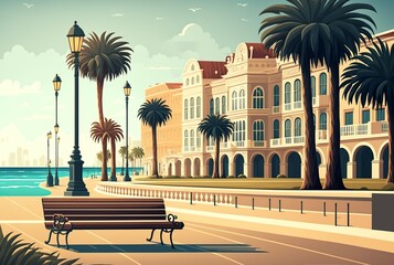 Obraz premium cartoon illustration, promenade,generative AI