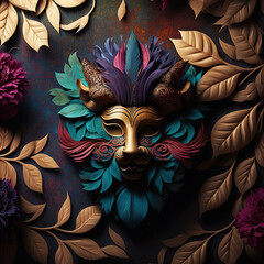 carnival lion mask. A Majestic Blend of Floral, Plumes, and Vibrant Colors